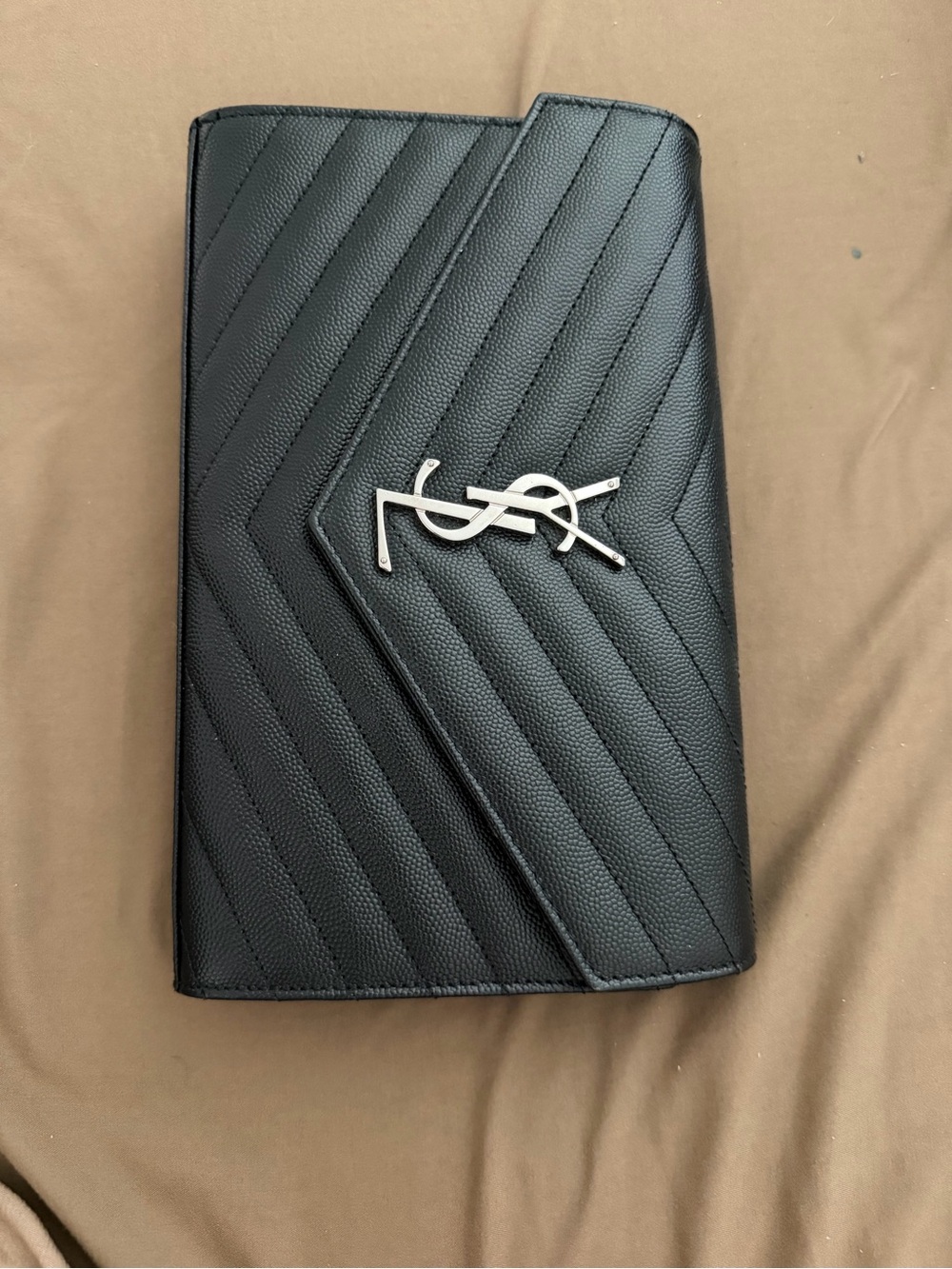 Saint Laurent Black Quilted Leather Envelope Wallet with Silver YSL Logo